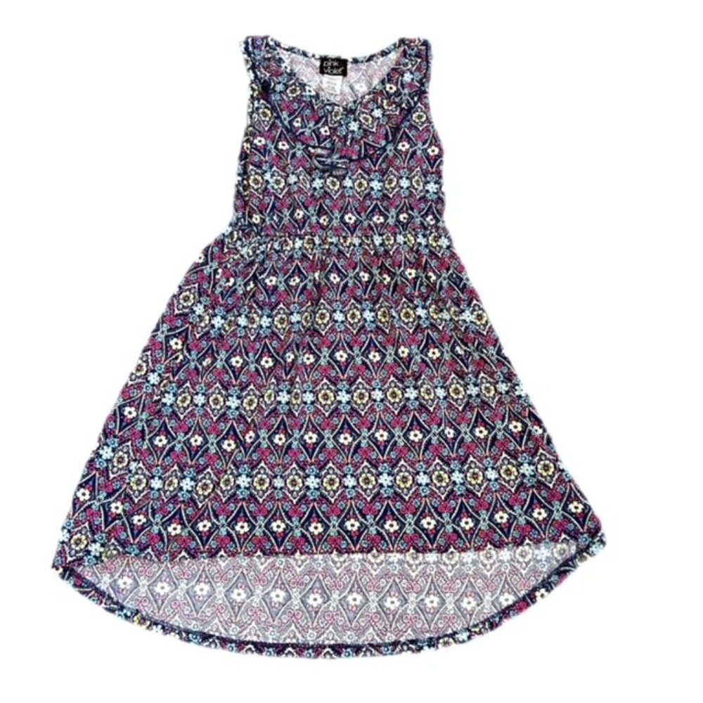 Pink & Violet Floral Patterened Dress Blue Pink Green Size M 7/8